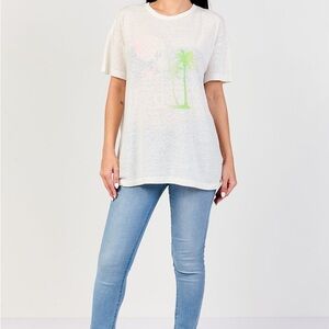 aerie Cream Short Sleeve Palm Graphic Tee